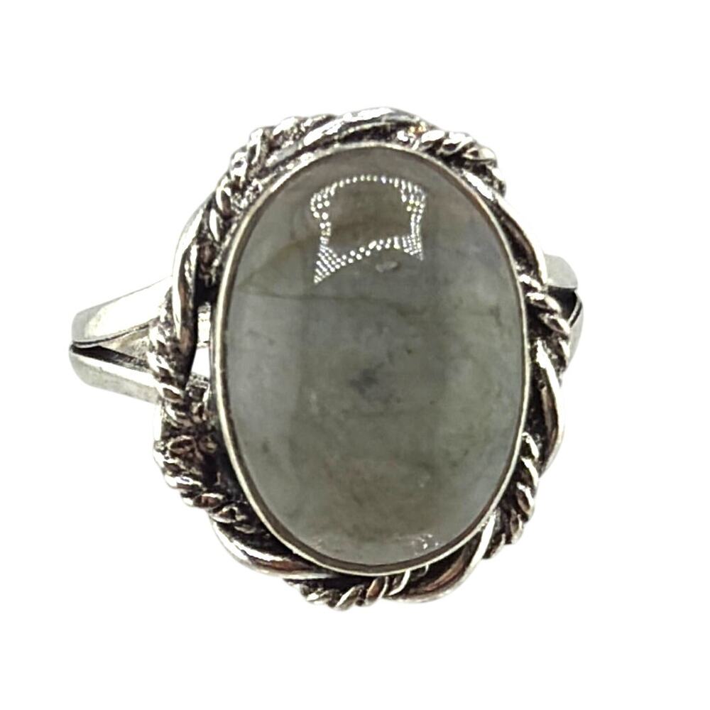 Handmade Sterling Silver Green Prehnite Rope Bezel Ring 7.5